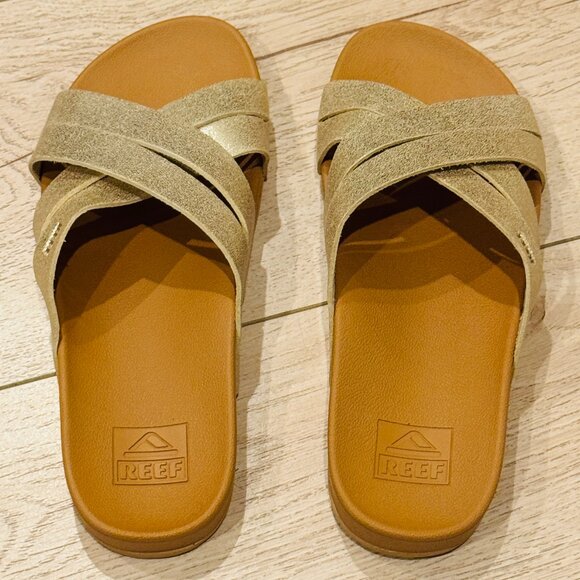 Reef Women's Size 7 Cushion Spring Bloom Champagne Gold Slide Sandals - Picture 4 of 9